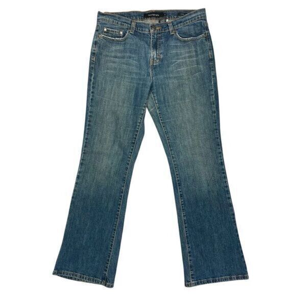 Calvin Klein Bootcut Jeans Womens 8 Blue Med Washed Distressed Flare Leg Denim - Picture 1 of 15